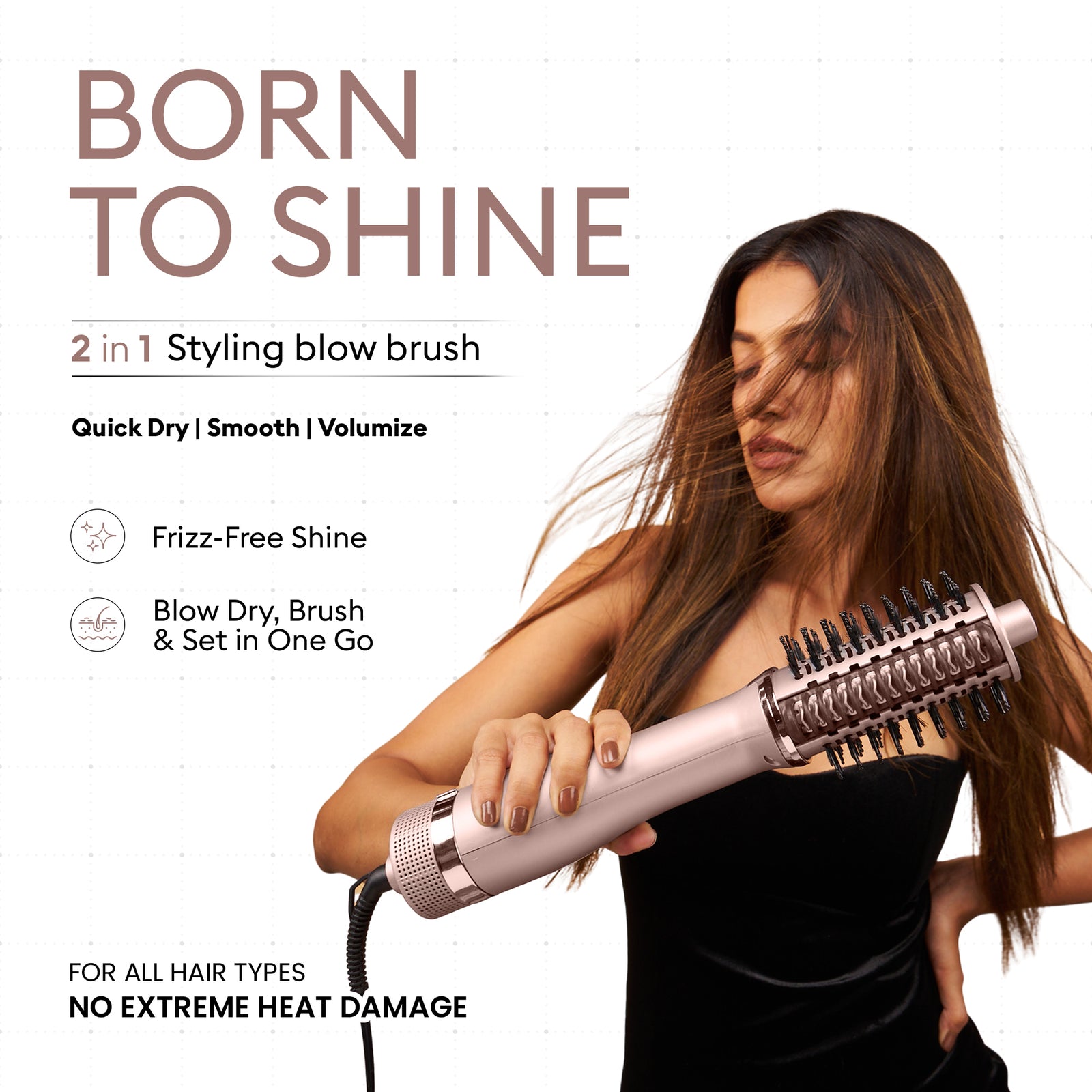 Protouch Born To Shine 2‑in‑1 Styling Blow Brush – Drying, Straightening & Styling Tool for Smooth, Shiny Hair