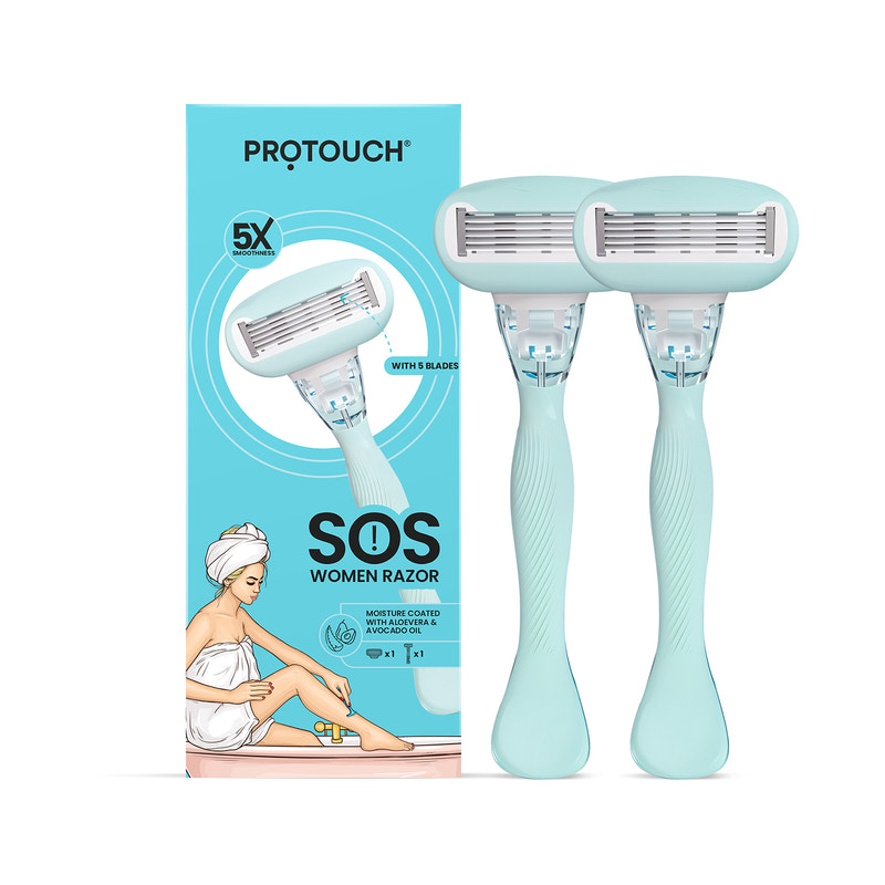 SOS Women Razor | Painless & One Stroke Hair Removal Razor | 5-Blade Technology (Pack of 2)