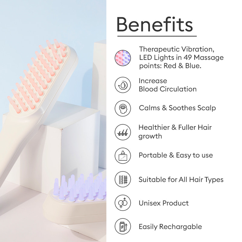 LED Hair Growth Therapy Comb | Vibrating Scalp Massage Comb with LED lights