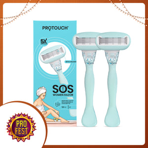 SOS Women Razor | Painless & One Stroke Hair Removal Razor | 5-Blade Technology (Pack of 2)