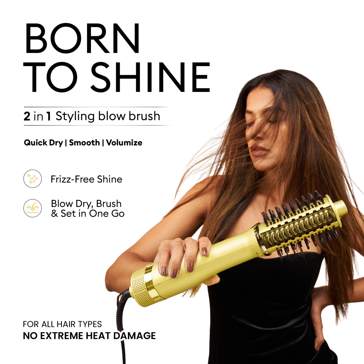 Protouch Born To Shine 2‑in‑1 Styling Blow Brush – Drying, Straightening & Styling Tool for Smooth, Shiny Hair