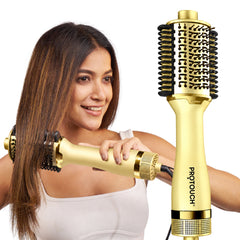 Protouch Born To Shine 2‑in‑1 Styling Blow Brush – Drying, Straightening & Styling Tool for Smooth, Shiny Hair - Yellow